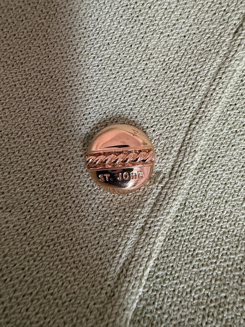 St. John Collection Light Green Santana Knit Blazer Size 4 Gold Buttons Logo - Picture 4 of 6